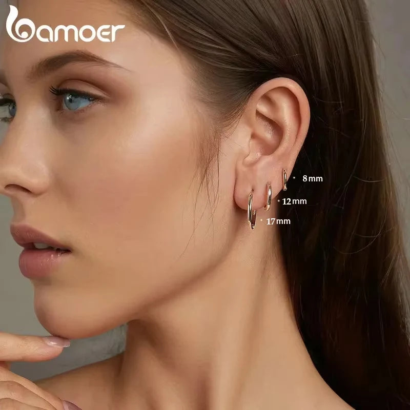 BAMOER 925 Sterling Silver Huggie Hoop Earrings | Gold Plated Minimalist Hoops | Fine Jewellery Multi-Piercing Set