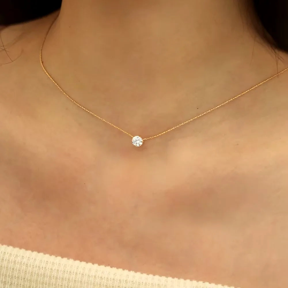Delicate Solitaire Zirconia Necklace | 18K Gold Plated 316L Stainless Steel | Hypoallergenic Minimalist Chain