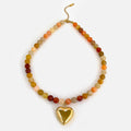 Peri'sBox Women's Multi-color Natural Stone Beaded Choker | Gold Plated Stainless Steel Heart Pendant | Bohemia Trendy