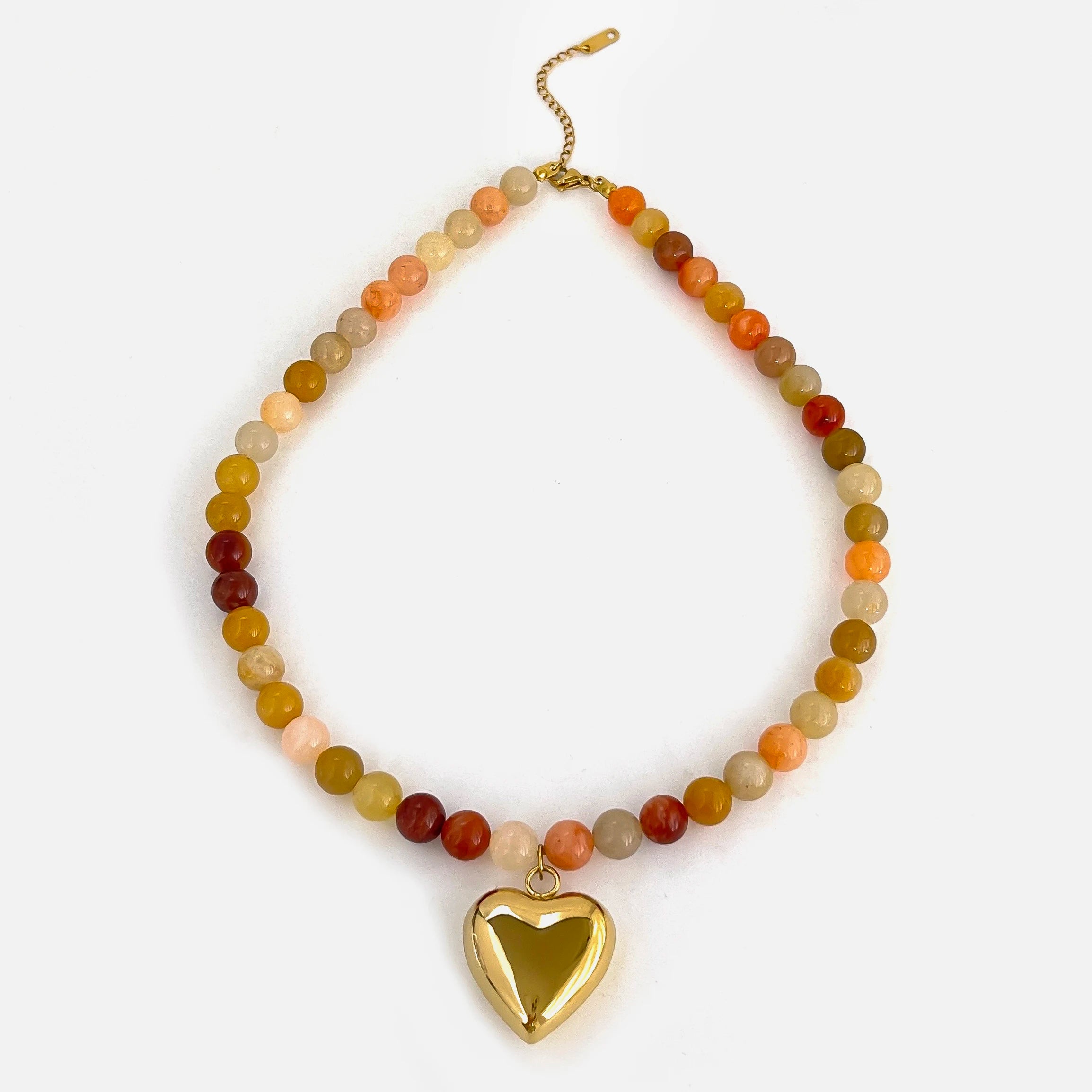 Peri'sBox Women's Multi-color Natural Stone Beaded Choker | Gold Plated Stainless Steel Heart Pendant | Bohemia Trendy