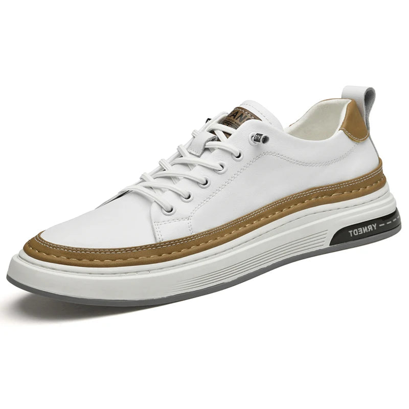 MOGACIILLO 1131 Men's Genuine Leather Casual Trainers | White Cow Leather Slip-On Shoe | Breathable & Massage