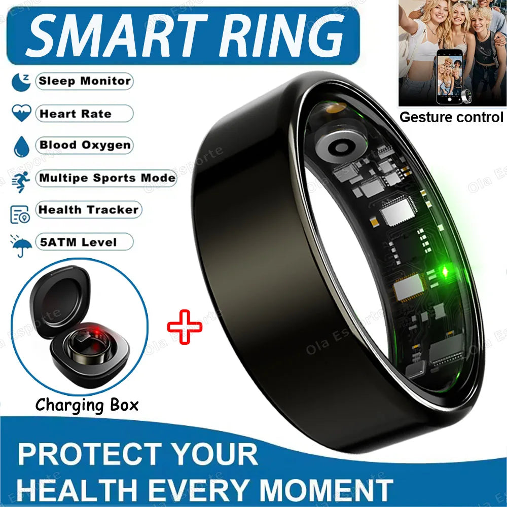 SIMSONLAB Smart Ring 2025 | 7-Day Battery, IP68 Waterproof Health Tracker | HR, SpO2 & Remote Camera
