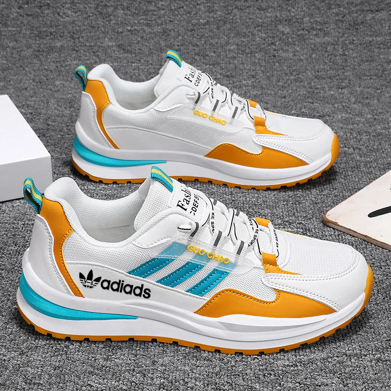 CATBELEE Men's Casual Running Shoes | Air Mesh Breathable Upper | Rubber Outsole | White, Orange & Blue Trainer