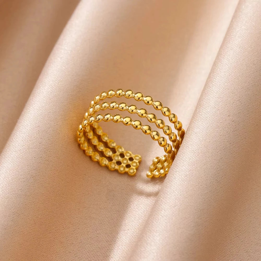 HPTOTMG Women's 18K Gold Plated Adjustable Rings | Stainless Steel Geometric Statement Jewellery | Trendy Wide Band