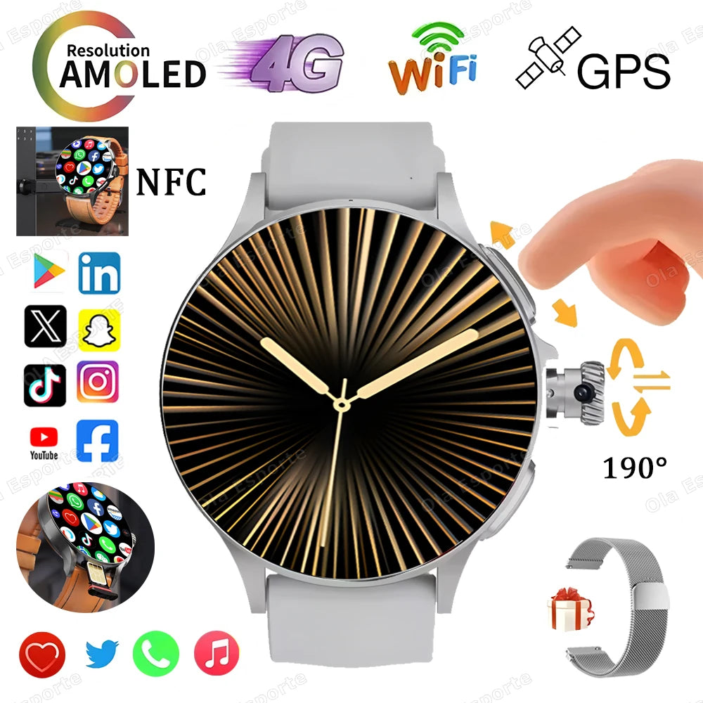 Ola Sport 4G Men's Smartwatch with NFC, GPS, 2GB + 16GB Storage, Dual HD 466x466 Camera, 2G/4G SIM Card, Wi-Fi