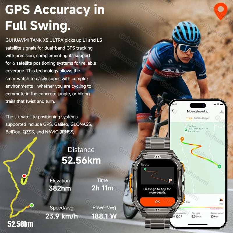 GUHUAVMI TANK X3 ULTRA 2 Smart Watch | Dual-Band L1+L5 GPS | 5ATM Dive Ready | 30-Day Battery Life