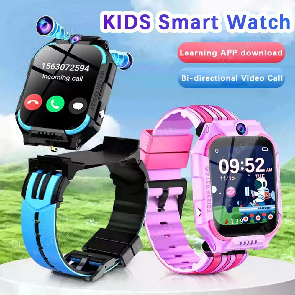 Smartwatch with SOS, GPS, 5G for kids, location tracking, SIM card calls, camera, video calls, and waterproof.