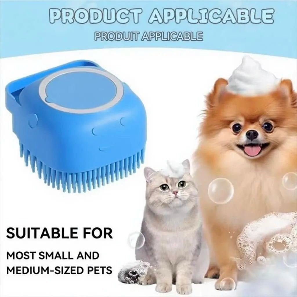 Silicone Pet Bath Brush & Massager for Dogs & Cats | Shampoo Dispensing Grooming Tool