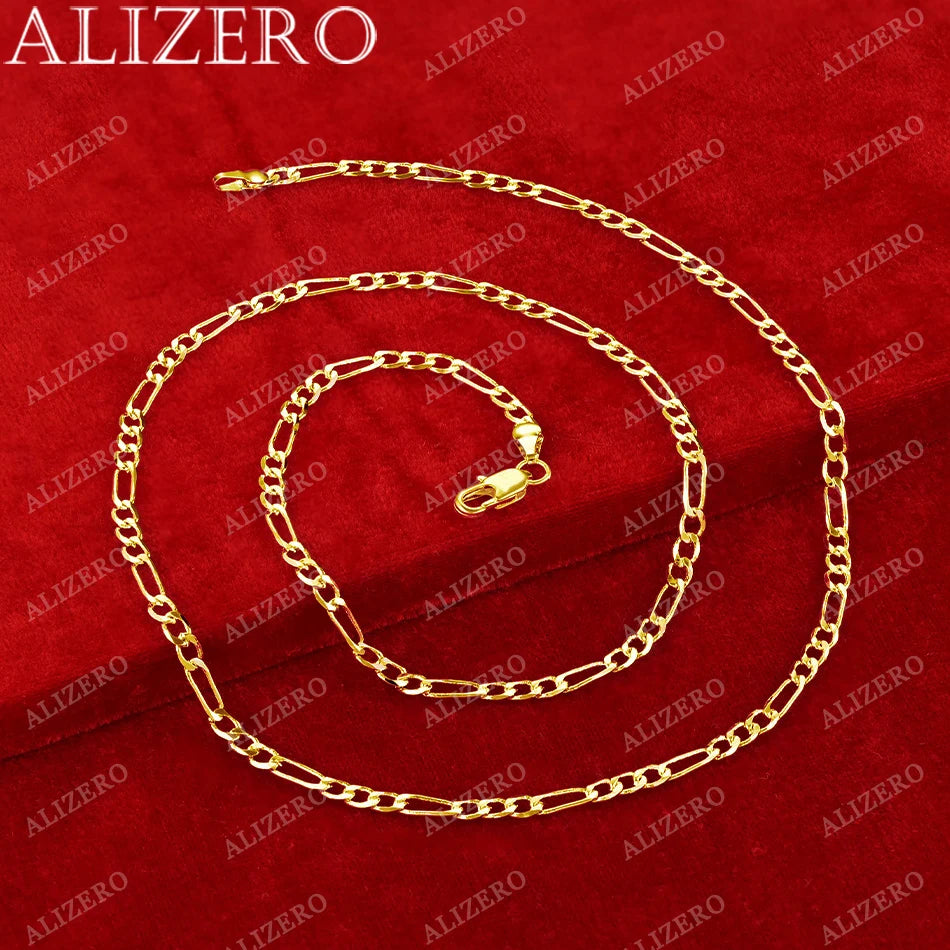 ALIZERO 18K Gold Figaro Chain Necklace (4mm) | Unisex Fine Jewellery | Certified Gold Chain 40cm-75cm