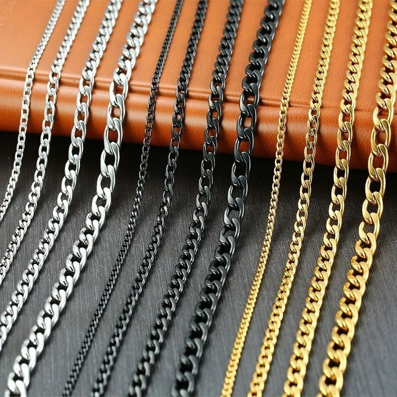 VNOX Men's Cuban Link Chain Necklace | Stainless Steel | Anti-Allergy, Non-Fade | Silver, Gold & Black Chain