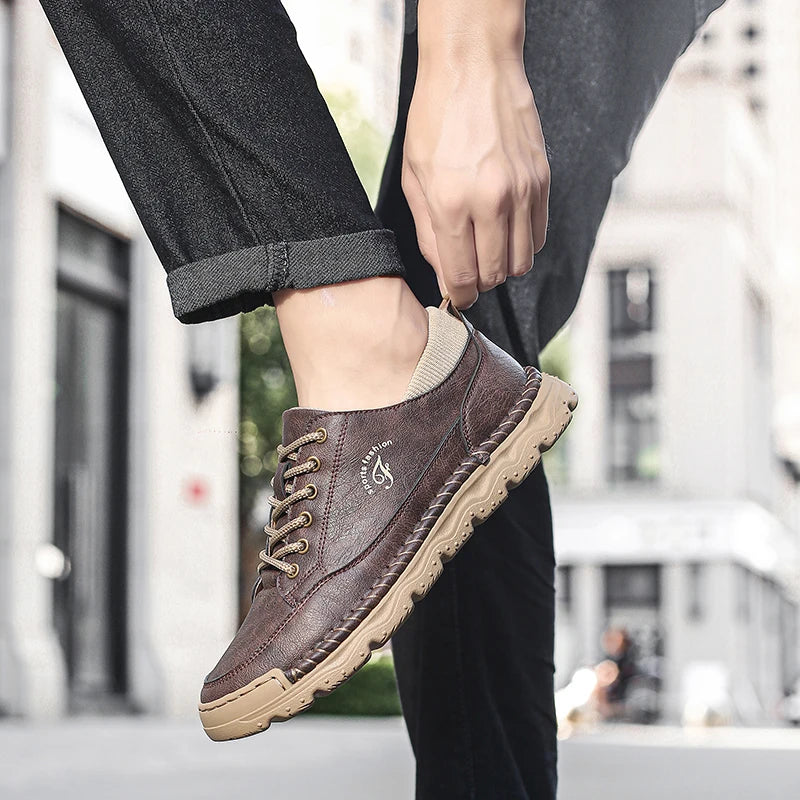 Men's Split Leather Casual Oxford Trainers | Rubber Outsole Grip | Breathable Stitching Detail | Spring/Autumn