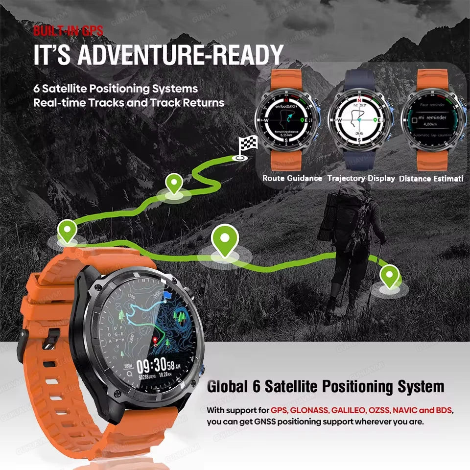 GUHUAVMI T-Rex Ultra Military GPS Smartwatch | 1000mAh Battery | Offline Maps | 10ATM IP69K Waterproof | 4GB Memory