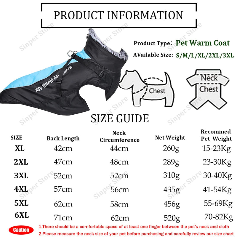 Waterproof Dog Winter Coat | Windproof, Reflective & Warm High Neck Jacket | Detachable Leash Attachment