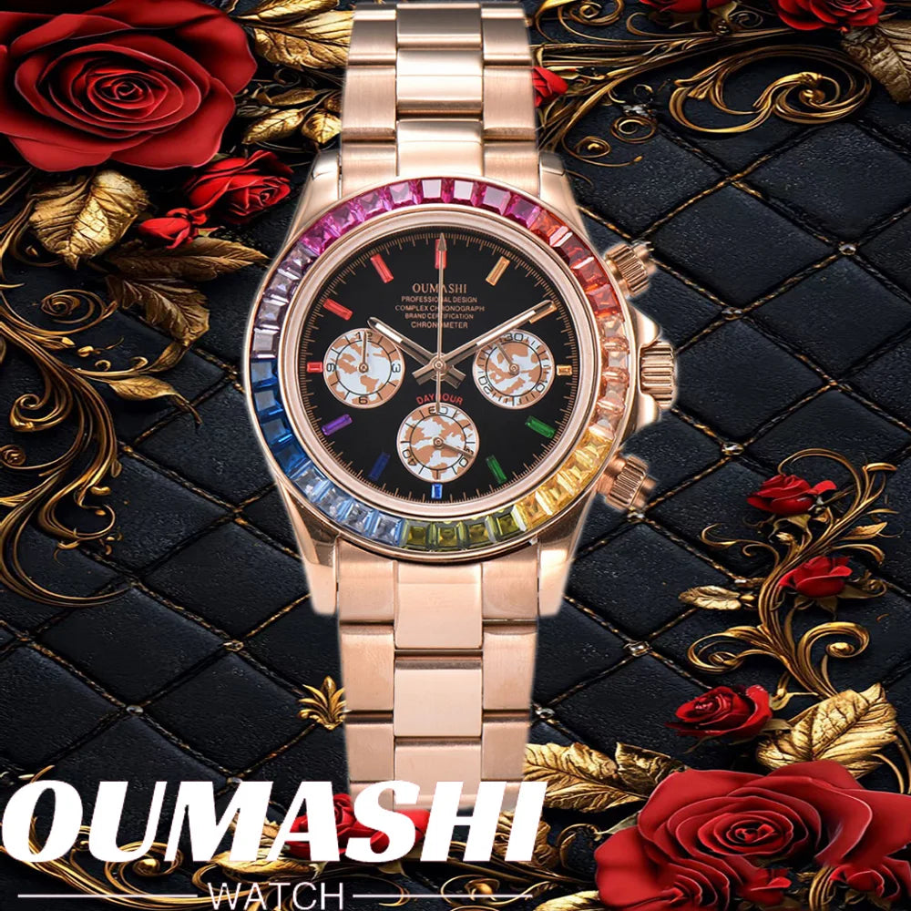 OUMASHI VK63 Luxury Men's Sports Watch with Sapphire Crystal, Stainless Steel, Water Resistant