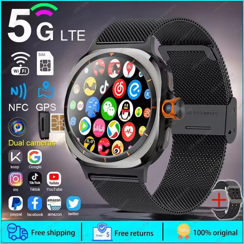 Smartwatch Ultra 8 4/5G, HD 480x480 screen, Heart Rate Monitoring, Camera, NFC, GPS, Compass and 1480mAh Battery.
