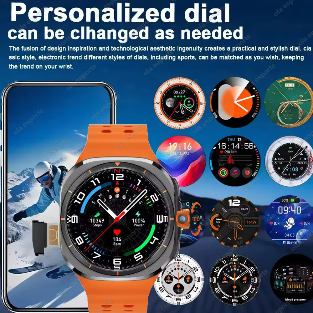 Smartwatch Ultra 8 4/5G, HD 480x480 screen, Heart Rate Monitoring, Camera, NFC, GPS, Compass and 1480mAh Battery.