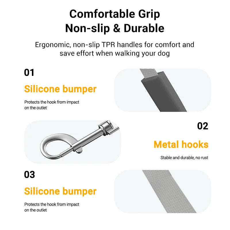 Ergonomic retractable dog leash ROJECO | 5 m, tangle-free, with one-touch brake | Durable leash for pets up to 35 kg