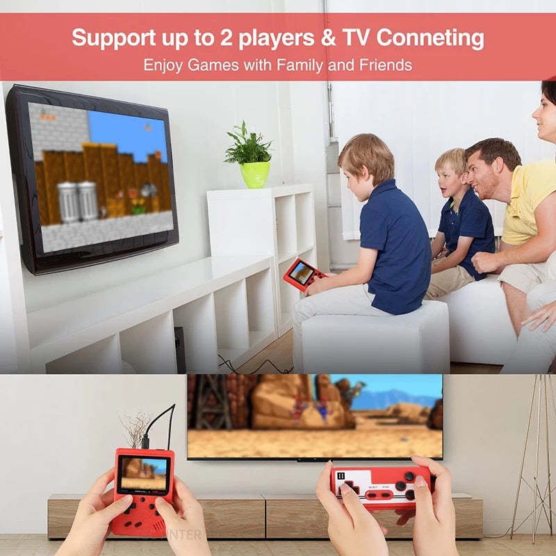 Retro handheld game console with 400 built-in FC games, portable case, 3-inch LCD screen, video game.