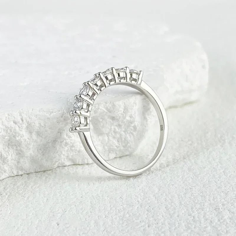 NeeTim Moissanite Half Eternity Ring | D Colour VVS1, 3mm Stones | S925 Sterling Silver Wedding Band