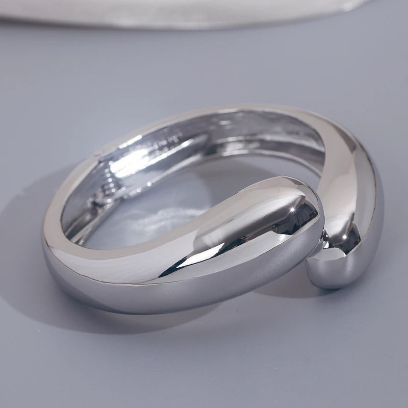 ZHUWEI Women's Gold Plated Open Bangle | Chunky Sculptural Wrist Cuff | Zinc Alloy Fashion Jewellery