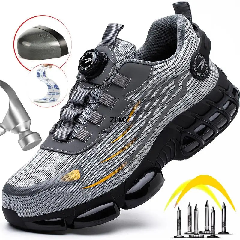 ZLMY Men's Steel Toe Safety Sneakers | Puncture-Proof | Quick Dial-Lock Closure | Breathable Work Shoes