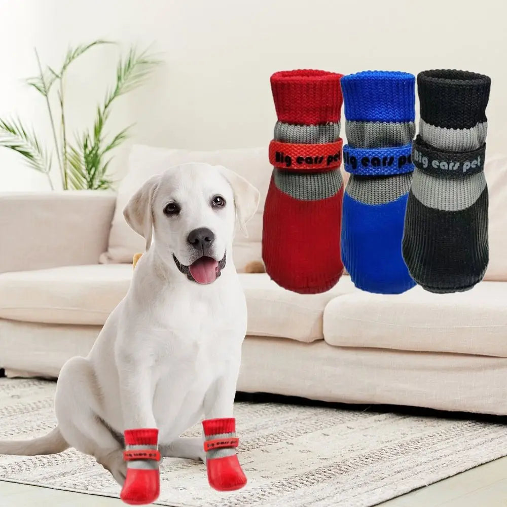 Anti-Slip Dog Shoes (4PCS) | Knitted Paw Protection with Rubber Sole | Non-Slip Puppy/Cat Indoor Footwear