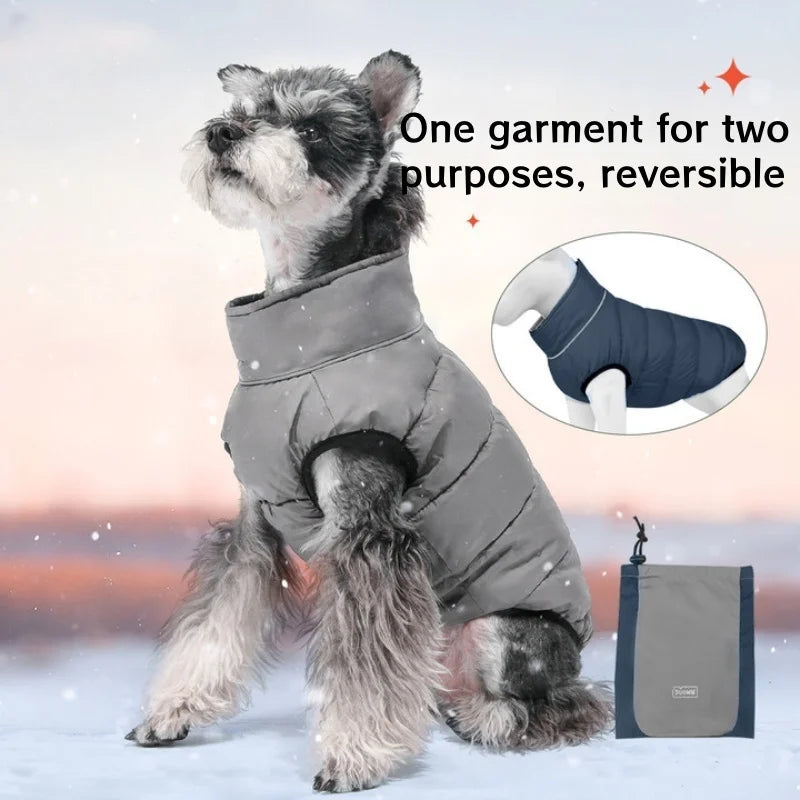 Reversible Double-Sided Puffer Dog Coat | Waterproof, Quilted Warmth & Packable Jacket | Small to Large Dogs