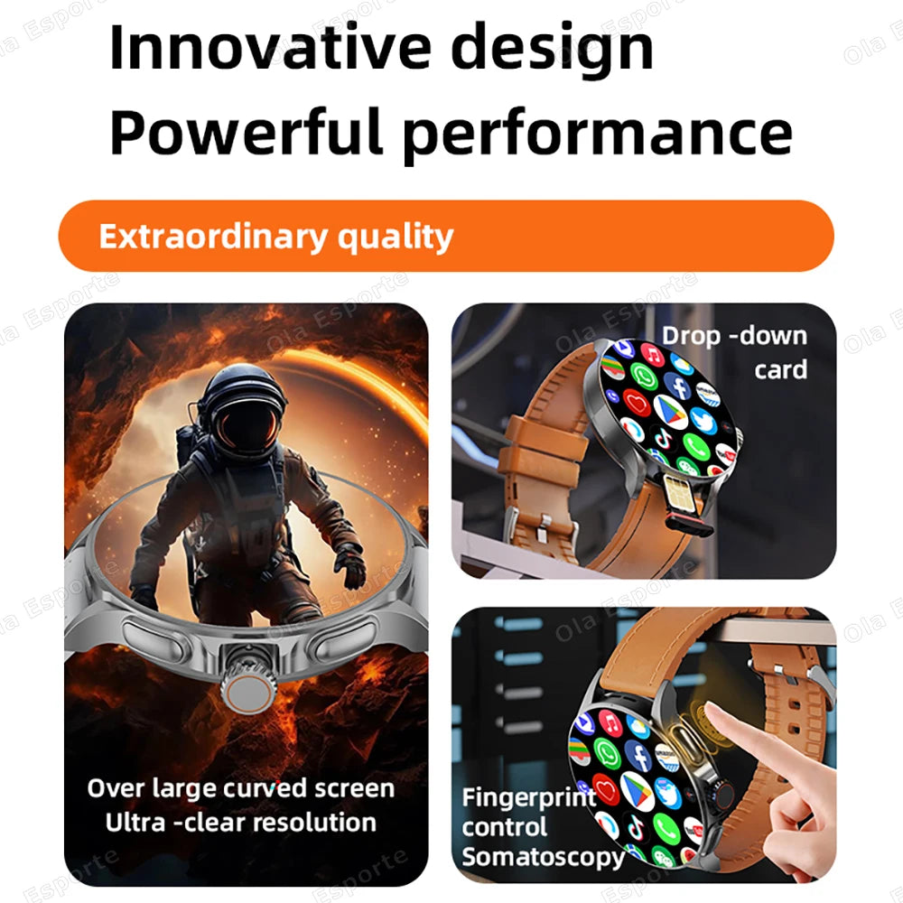 Smartwatch With SIM Card, NFC, GPS, Tracker, 5G/Wi-Fi, Bluetooth, 800W Camera, 1.95" Screen, 1000mAh Battery.