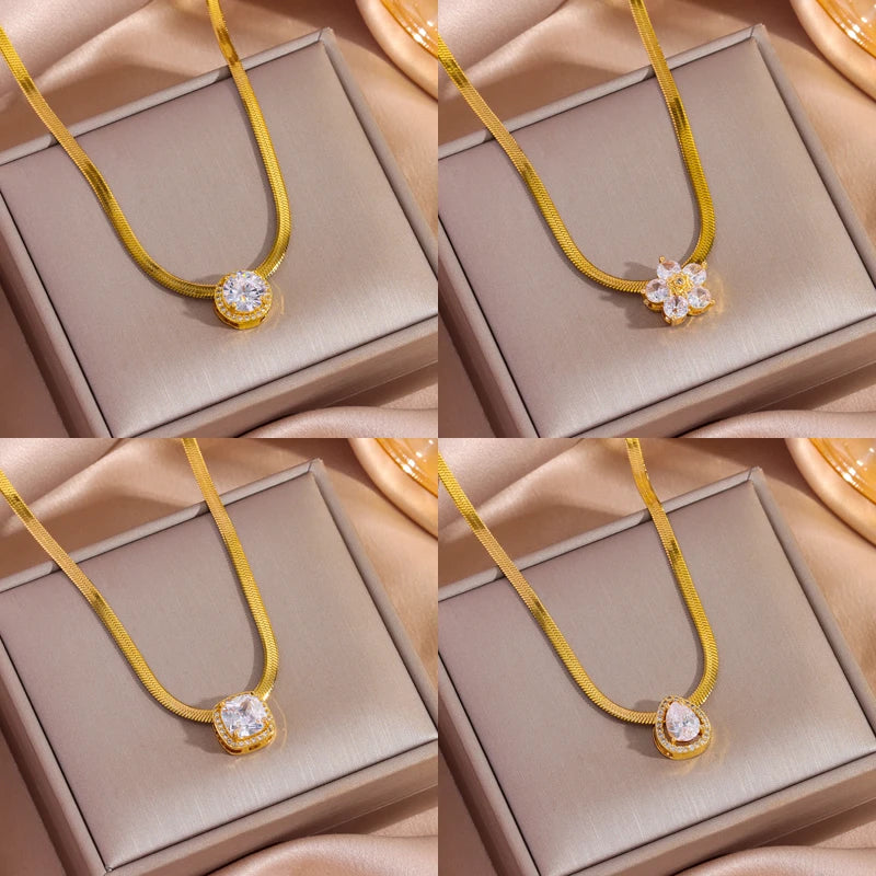 Marisa Minimalist Solitaire Necklace | 18K Gold Plated Stainless Steel Zirconia Pendant | Anti-Tarnish Jewellery