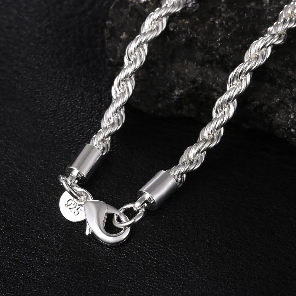 Classic Rope Chain Jewellery Set | Unisex Silver Tone Necklace & Bracelet | Twisted Link Chain Fashion