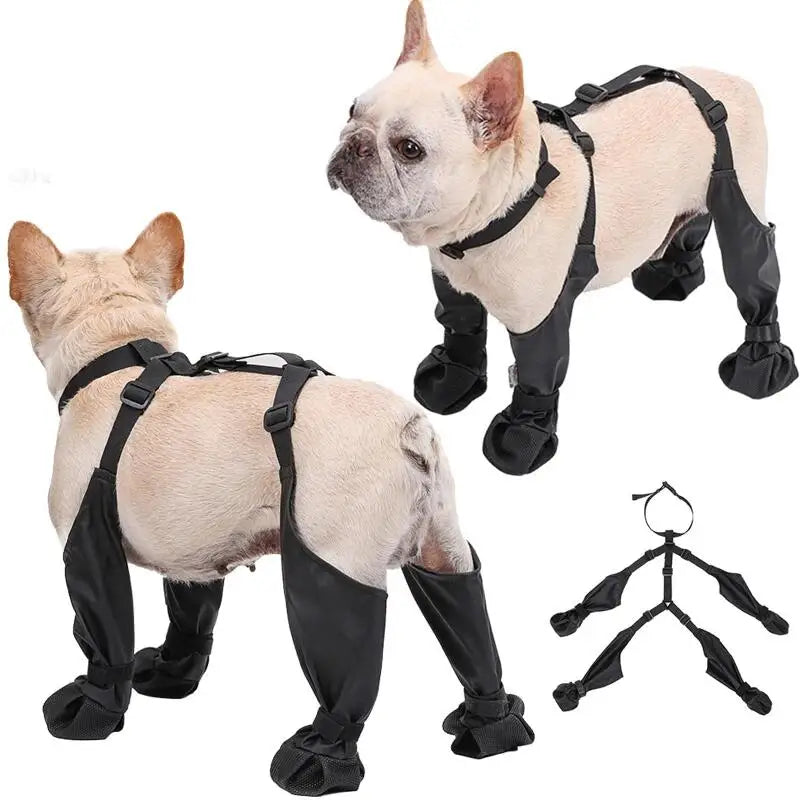 Full-Coverage Dog Paw & Leg Protectors | Adjustable Non-Slip PU Boots with Harness | All-Terrain Protective Footwear