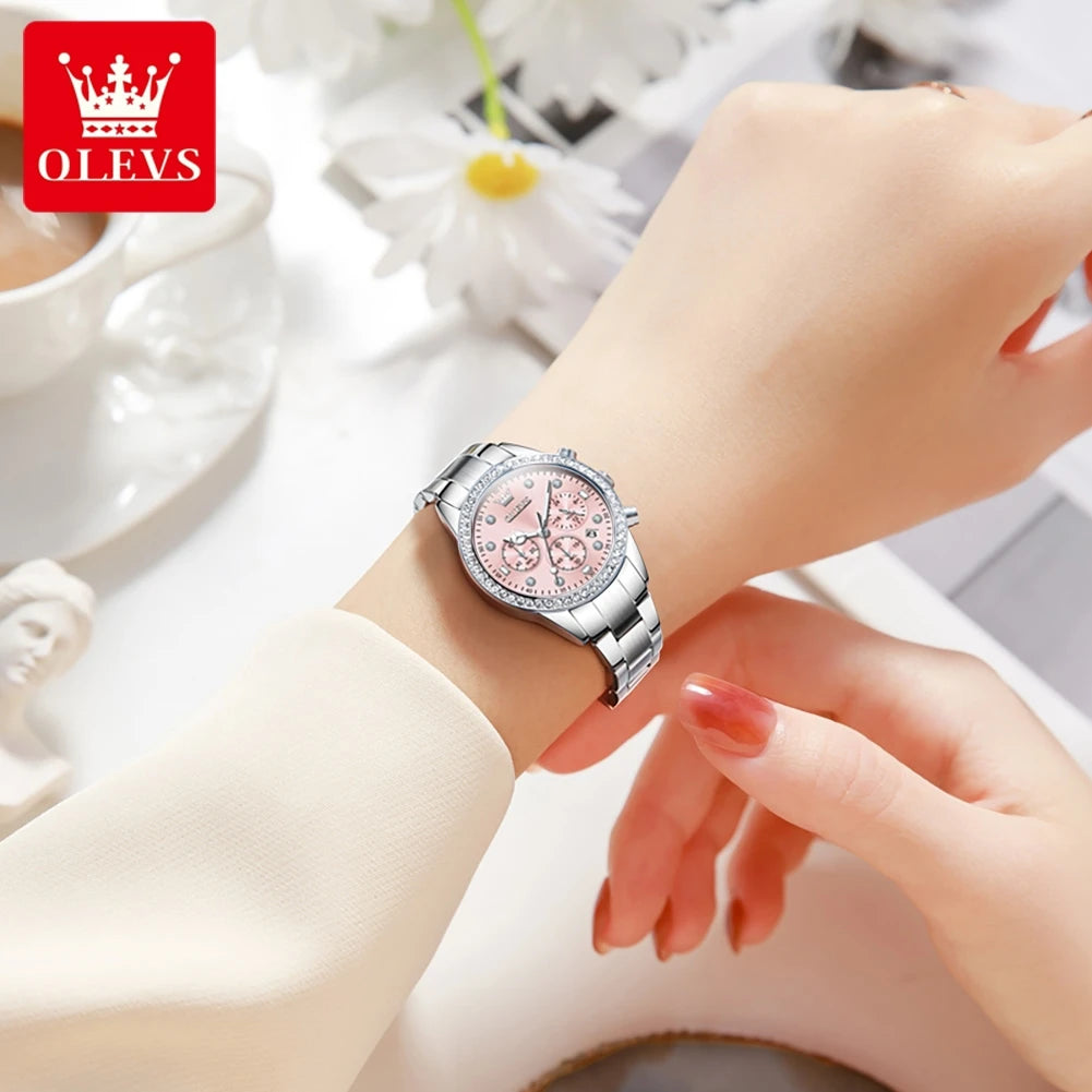 OLEVS luxury women's watch, elegant and modern, high-quality, original, multifunctional, waterproof, and quartz movement.