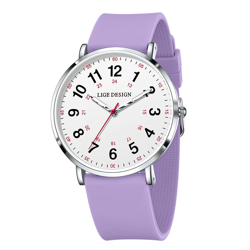 LIGE Luxury Women's Watch, Elegant and Modern, Silicone Strap, Luminous Dial, Waterproof, Quartz Movement.