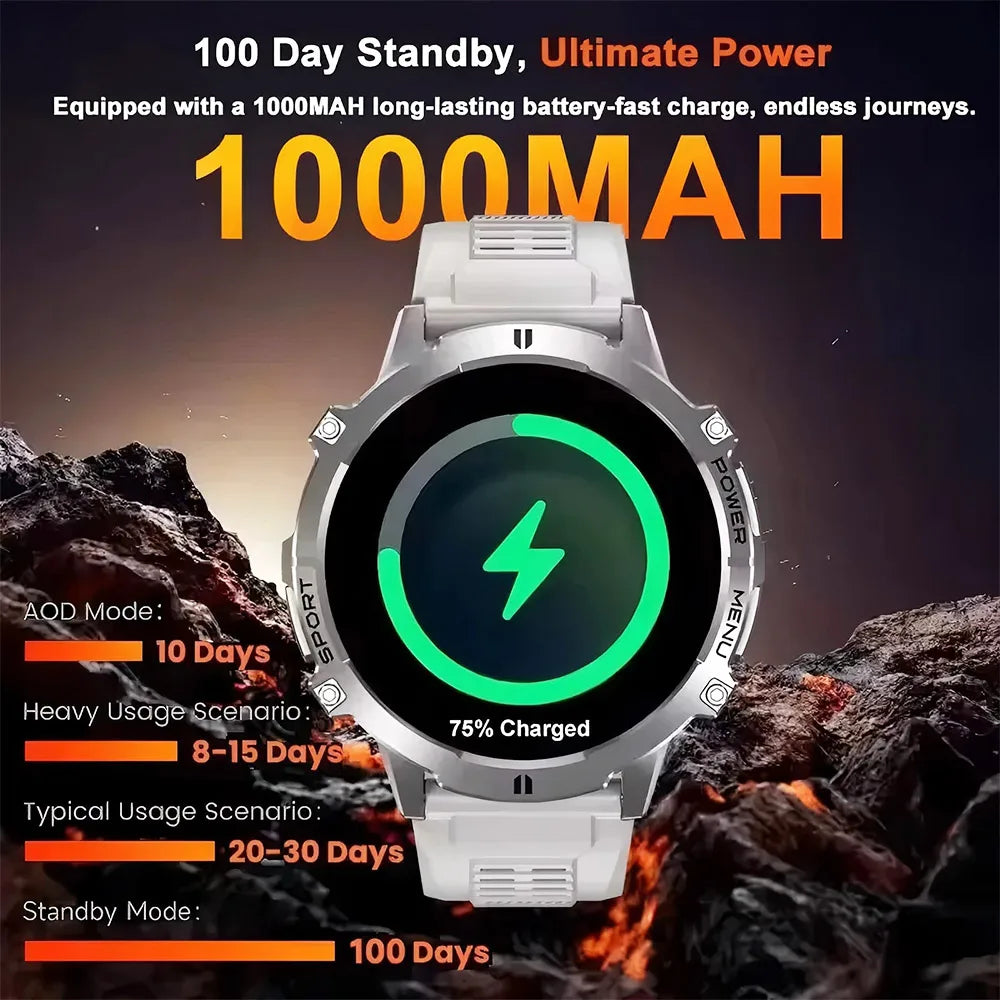Smartwatch | PENGAGAR TANK X3 | Men's | Water Resistant up to 5 ATM | 1000 mAh Battery | GPS | Compass | Bluetooth | AMOLED Screen