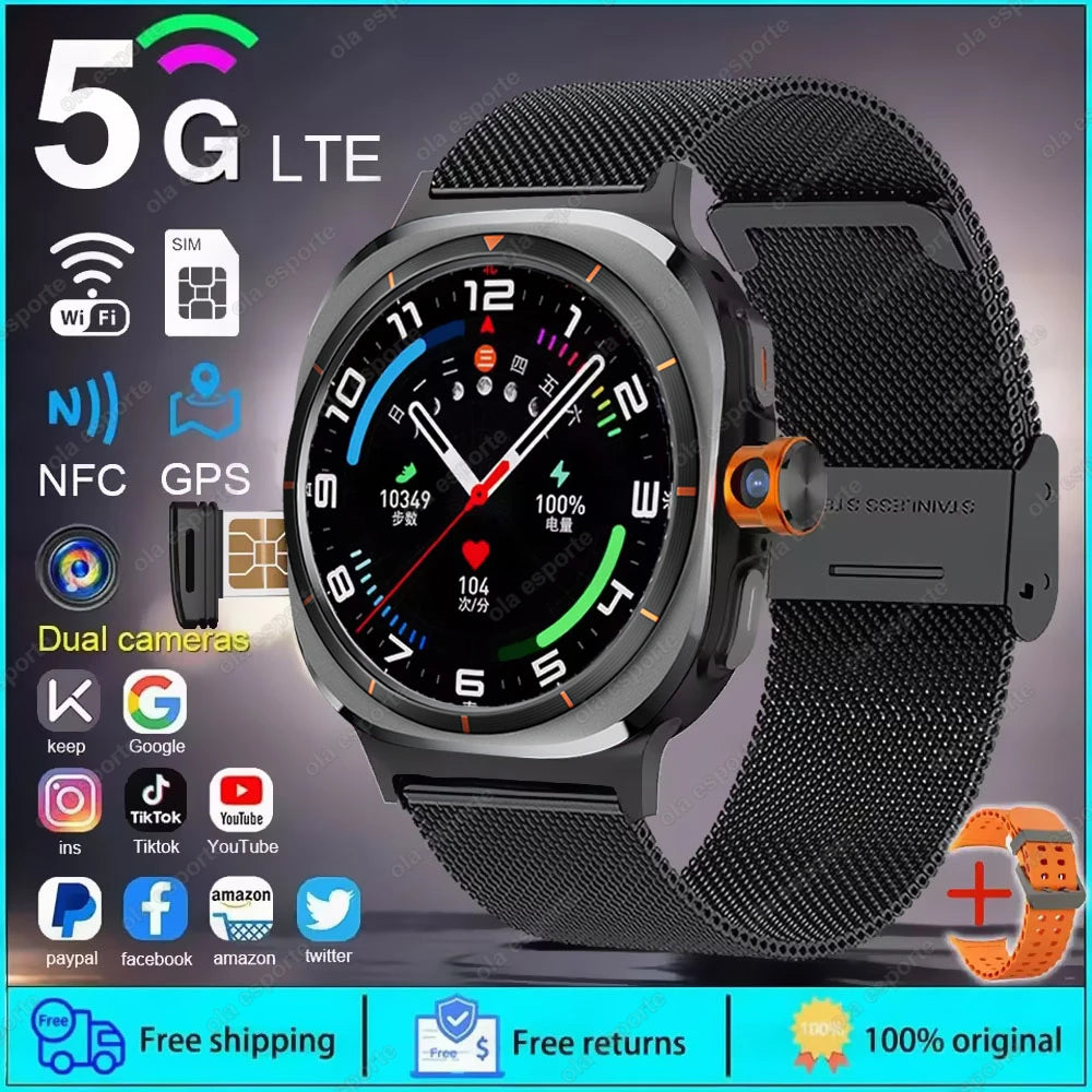 Smartwatch Ultra 8 4/5G, HD 480x480 screen, Heart Rate Monitoring, Camera, NFC, GPS, Compass and 1480mAh Battery.