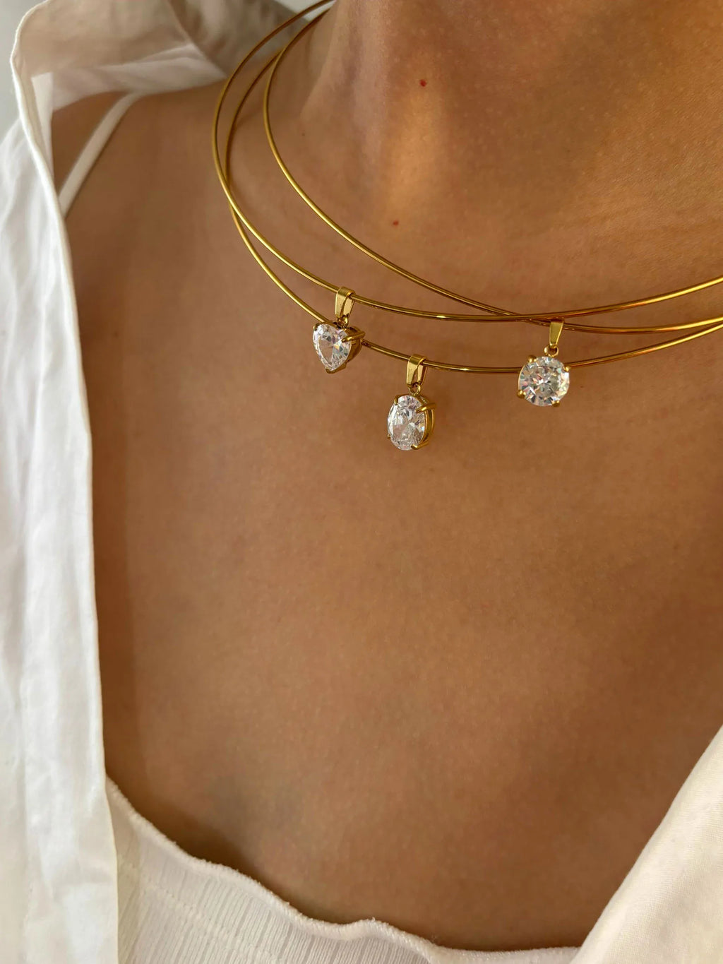 GHIDBK Women's AAAA Zirconia Choker Necklace | Stainless Steel Gold Tone Solitaire Pendant | Multi-Cut Trendy Jewellery