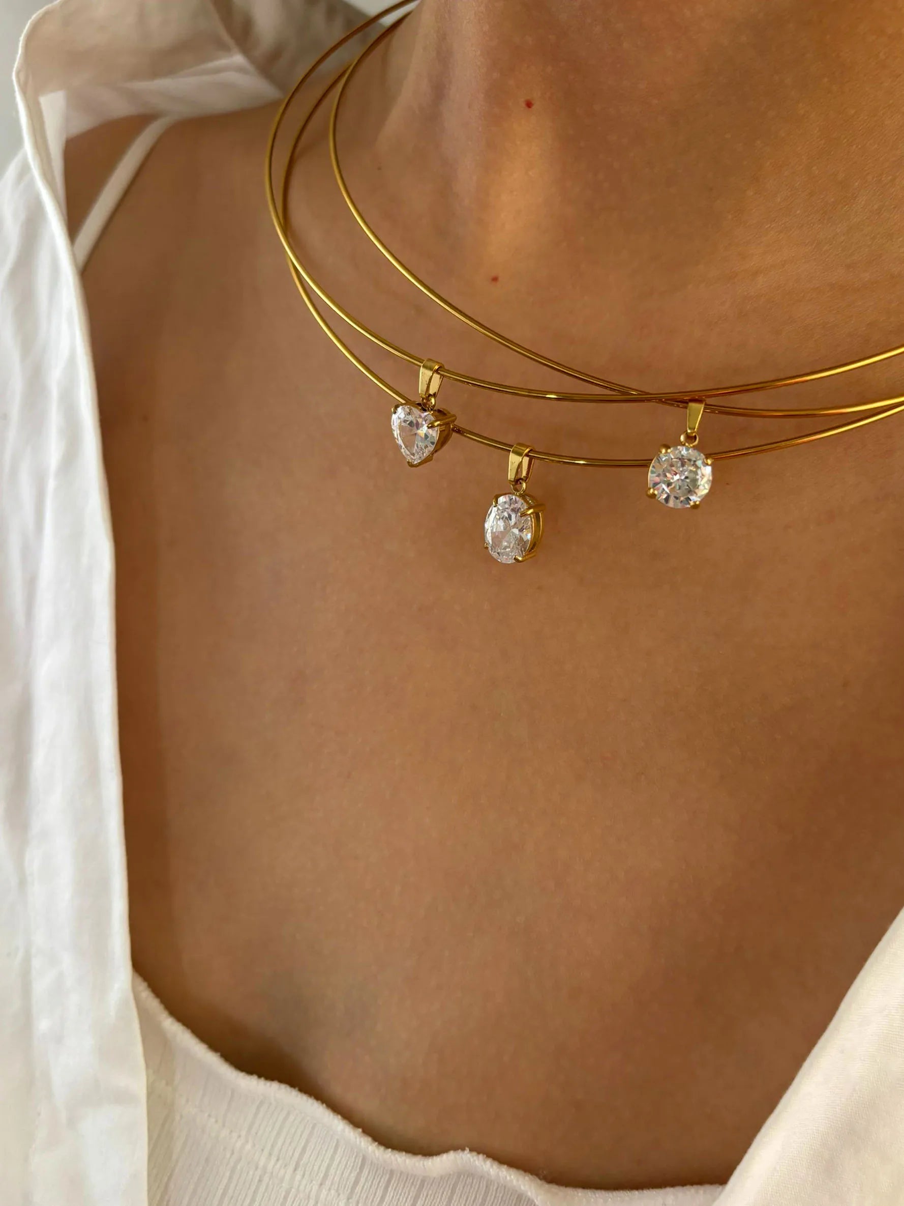 GHIDBK Women's AAAA Zirconia Choker Necklace | Stainless Steel Gold Tone Solitaire Pendant | Multi-Cut Trendy Jewellery