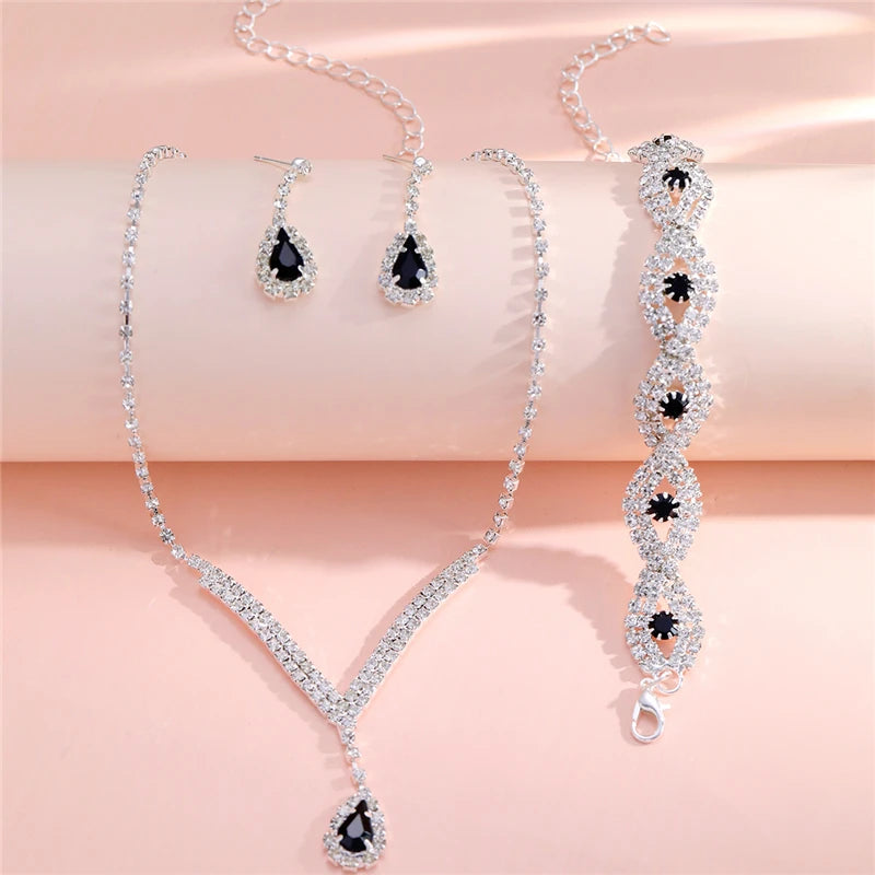 17KM Women's Classic Water Drop Zirconia Jewellery Set | Necklace, Earrings & Bracelet | Wedding Party Accessory