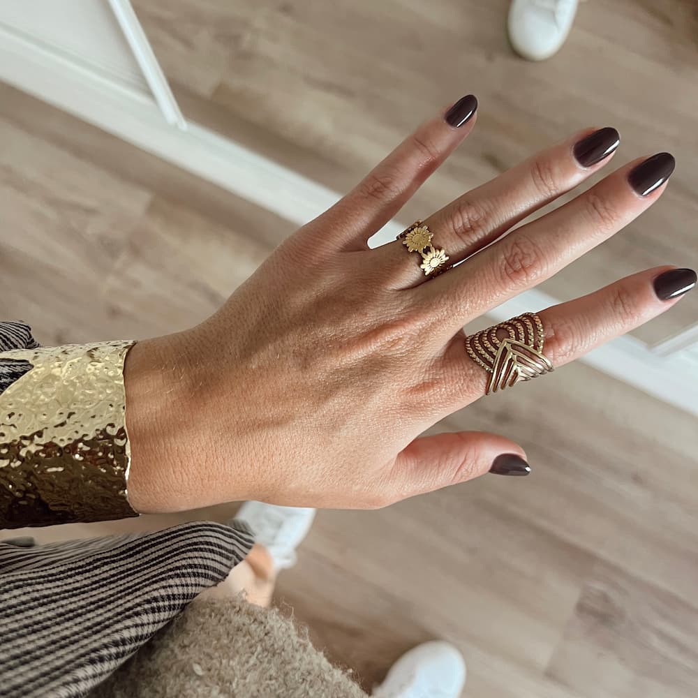 DGIDDK Women's 18K Gold Plated Statement Ring | Stainless Steel V-Shape Geometric Jewellery | Adjustable Wide Band