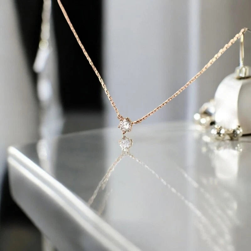 Jkeli S925 Sterling Silver Solitaire Necklace | Gold Plated Zircon Pendant | Delicate Minimalist Fine Jewellery